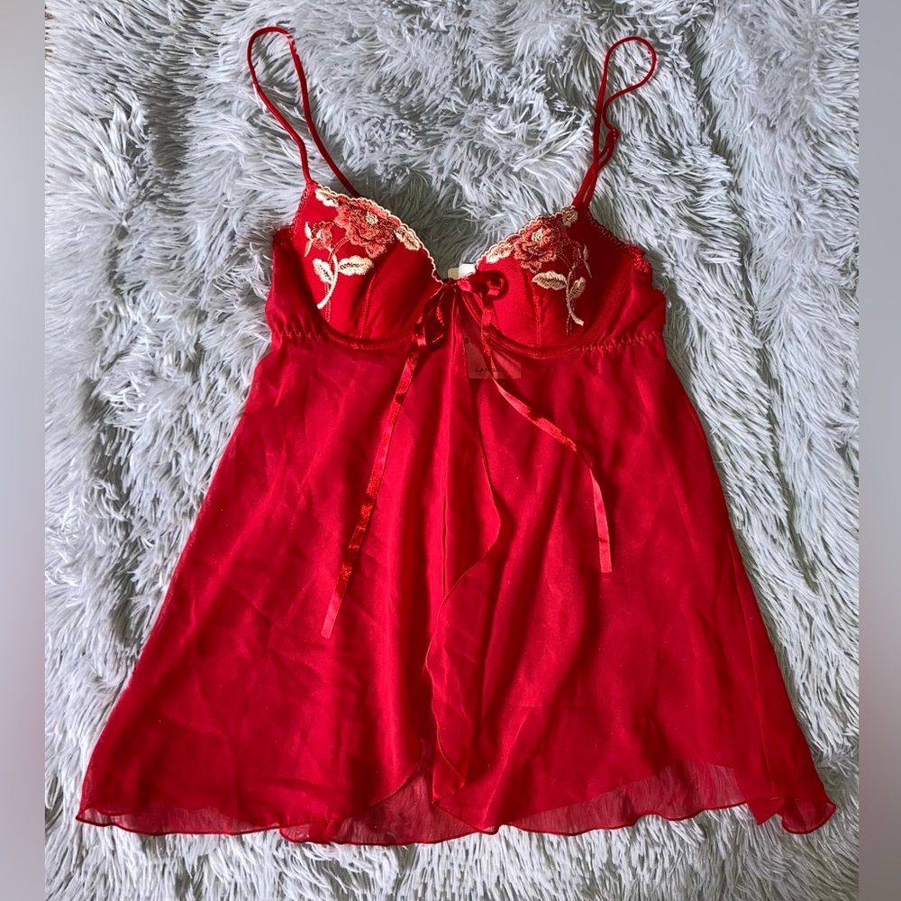 Red front closure babydoll lingerie with thong NWT